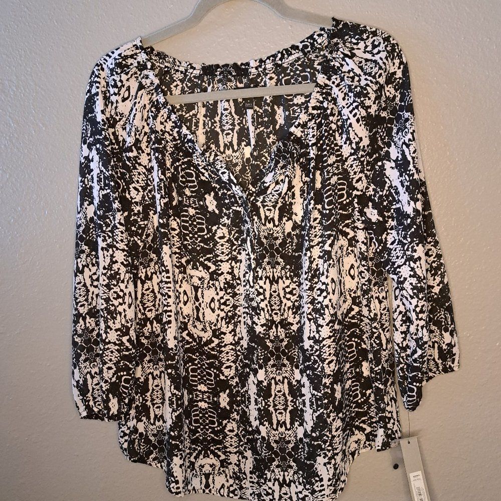 Apt 9 Snake Print 3/4 Raglan Sleeve Henley Peasant Blouse Size Small